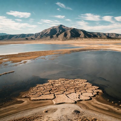 Cracked Mud Flat in Desert Lake