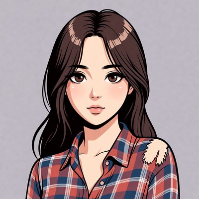 Anime girl in plaid shirt