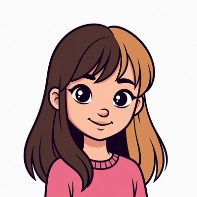 Cartoon girl with split black blonde hair