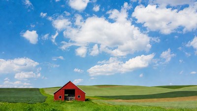Red Barn in Rolling Green Hills