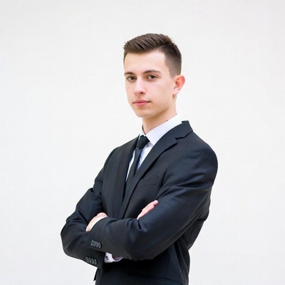 Young man in suit with arms crossed