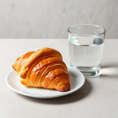 Croissant on Plate with Water Glass