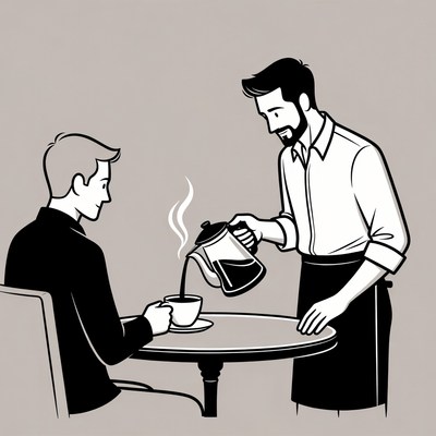 Waiter pouring coffee for man