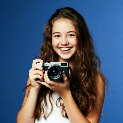 Girl holding vintage camera
