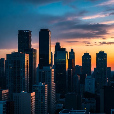City skyline at sunset