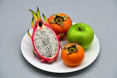 Dragon Fruit Persimmons Green Apple Plate