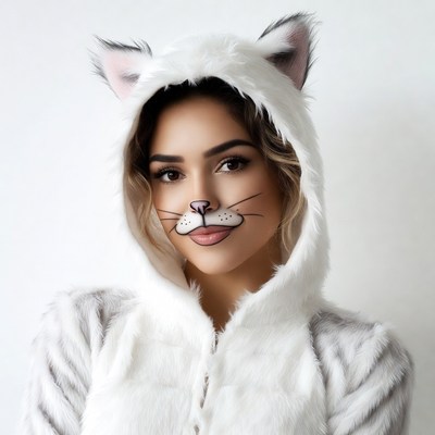 Woman in white cat costume