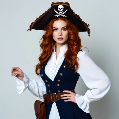 Redhead woman in pirate costume