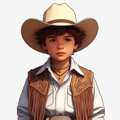 Cowboy boy wearing hat and vest