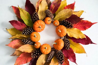 Fall Pumpkin Wreath with Leaves and Pinecones