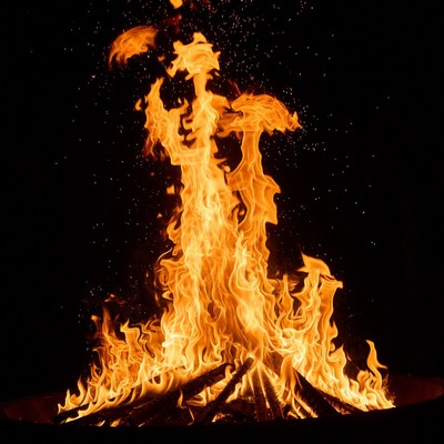 Blazing Bonfire Flames at Night