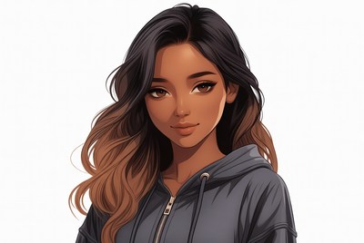 Asian woman in hoodie illustration
