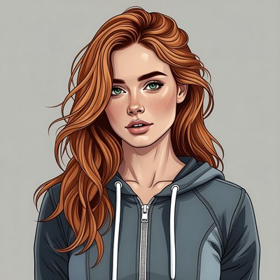 Redhead woman in hoodie illustration