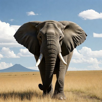 Elephant walking in African savanna