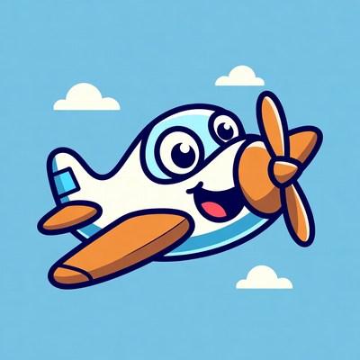 Cute cartoon airplane flying
