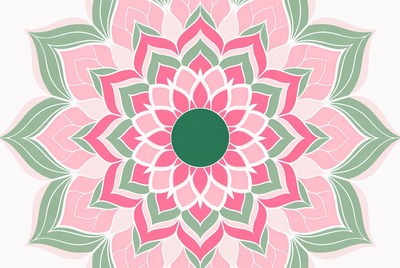 Pink Green Lotus Flower Illustration