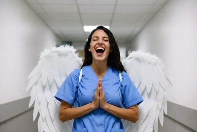 Nurse with angel wings praying