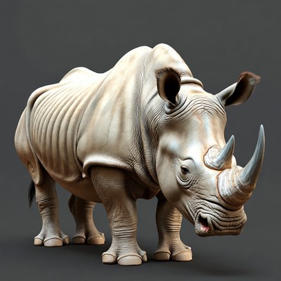 White Rhino Standing on Dark Background