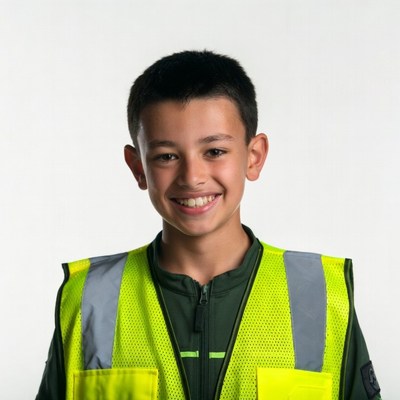 Asian boy in yellow safety vest