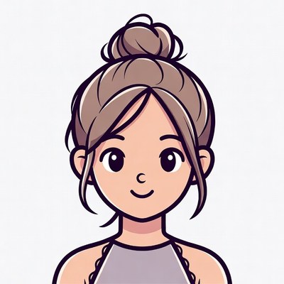 Cartoon woman with messy bun