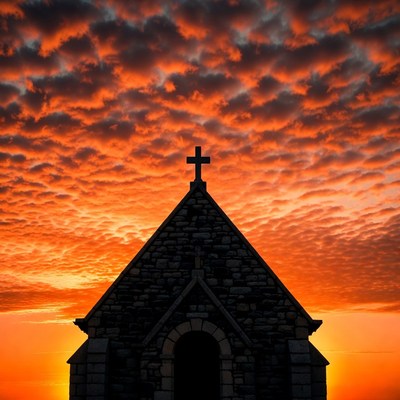 Silhouette Church Cross Sunset Sky