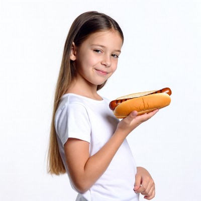 Girl holding hot dog