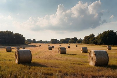 Hay bales in golden field