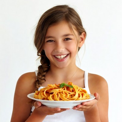 Girl holding spaghetti plate