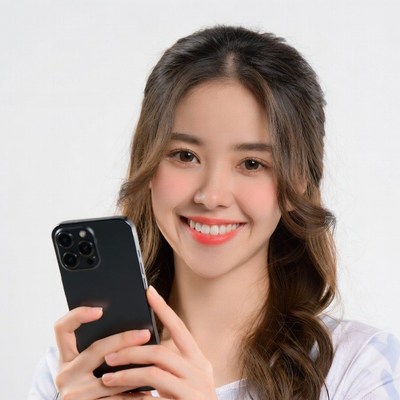 Asian woman holding iPhone