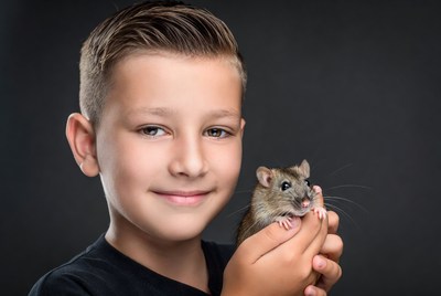 Boy holding pet rat