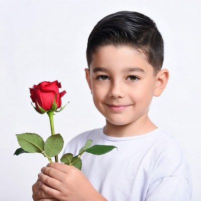 Boy holding red rose