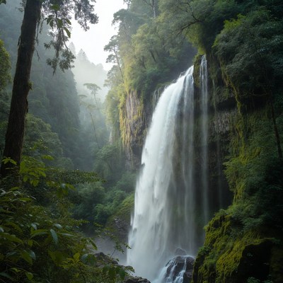 Majestic Waterfall in Lush Forest
