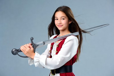 Girl in pirate costume holding sword
