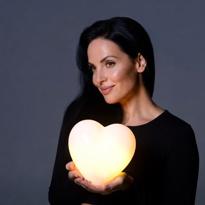 Woman holding glowing heart