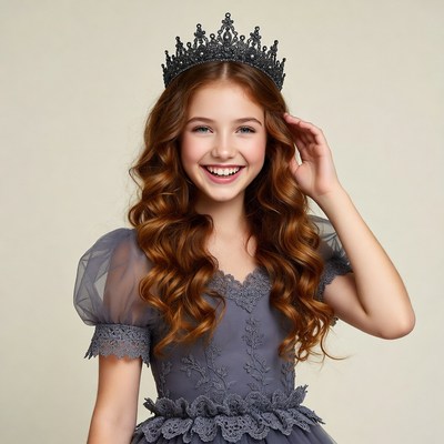 Girl wearing crown and dress