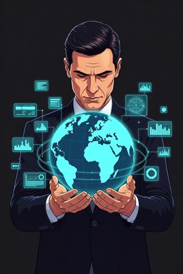 Man holding glowing world globe