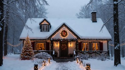 Snowy Christmas House in Forest