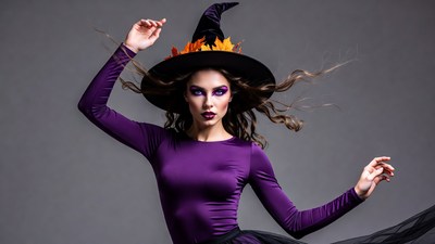 Woman in Witch Costume with Hat
