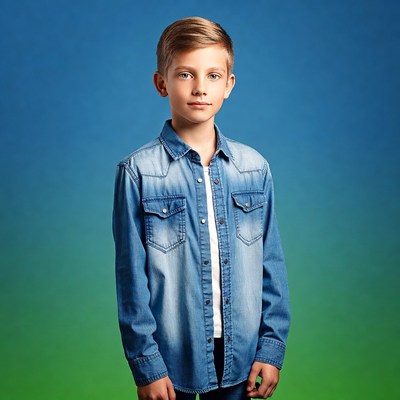 Young boy in denim shirt