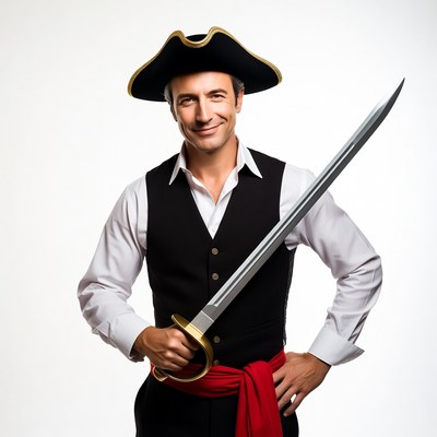 Man in pirate costume holding sword