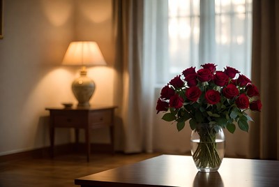 Red Roses Bouquet in Glass Vase