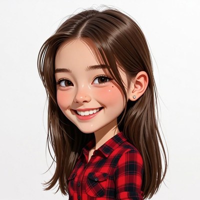 Smiling Asian girl in plaid shirt