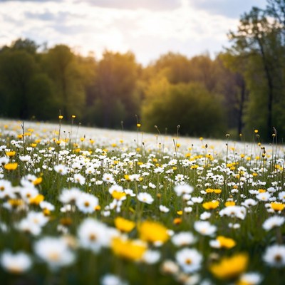 Field of white and yellow daisies