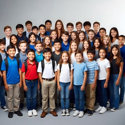 Diverse group of smiling school children