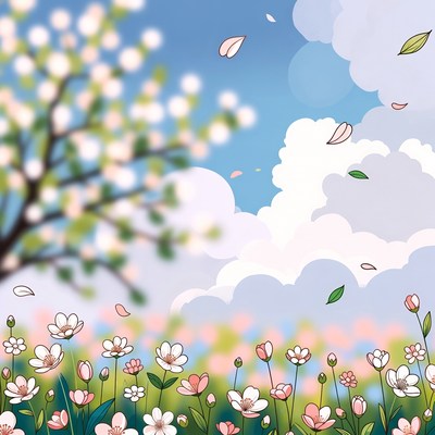 Cherry Blossoms in Spring Meadow