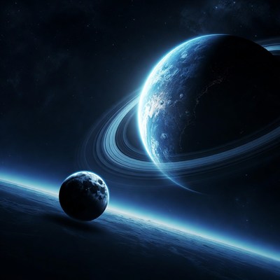 Saturn and Earth in deep space