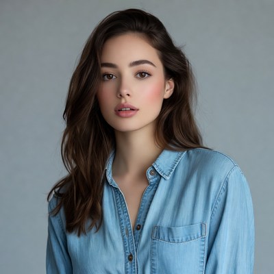 Woman in blue denim shirt