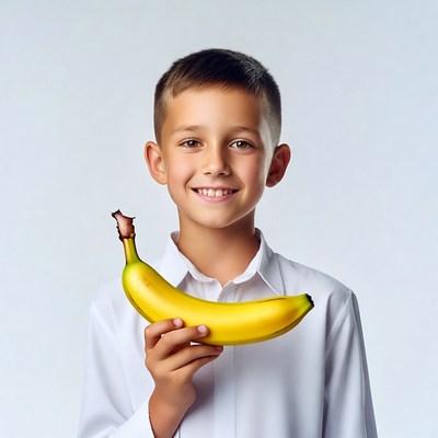 Boy holding large banana