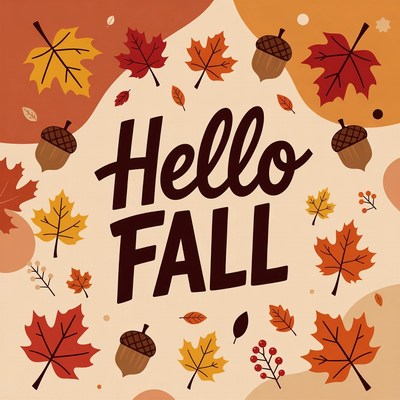 Hello Fall Autumn Leaves Illustration