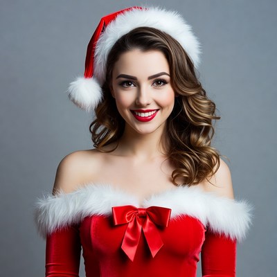 Woman in red Santa hat and dress